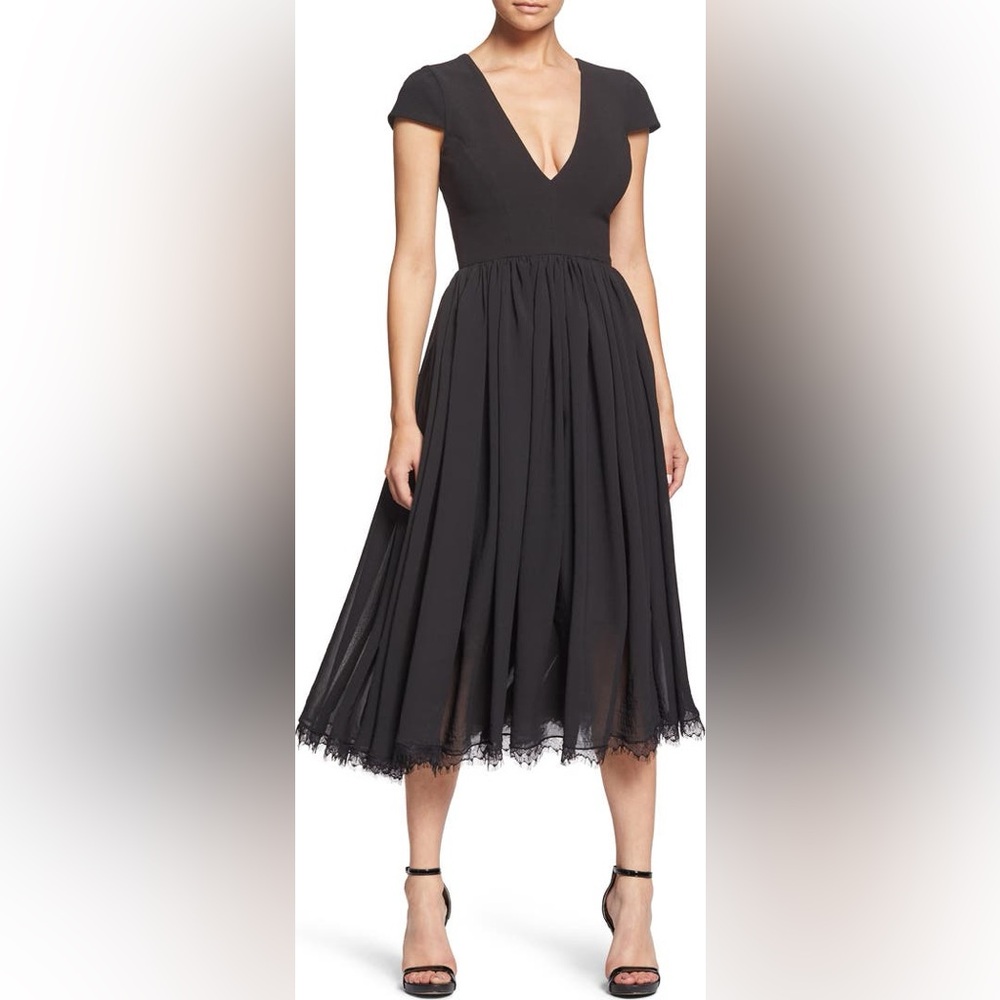 Dress the Population Black Fit & Flare Midi Dress NWT Size Small